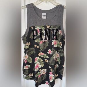 PINK Victoria’s Secret Bedazzled Logo Tank Tropical Hibiscus Print Size XS